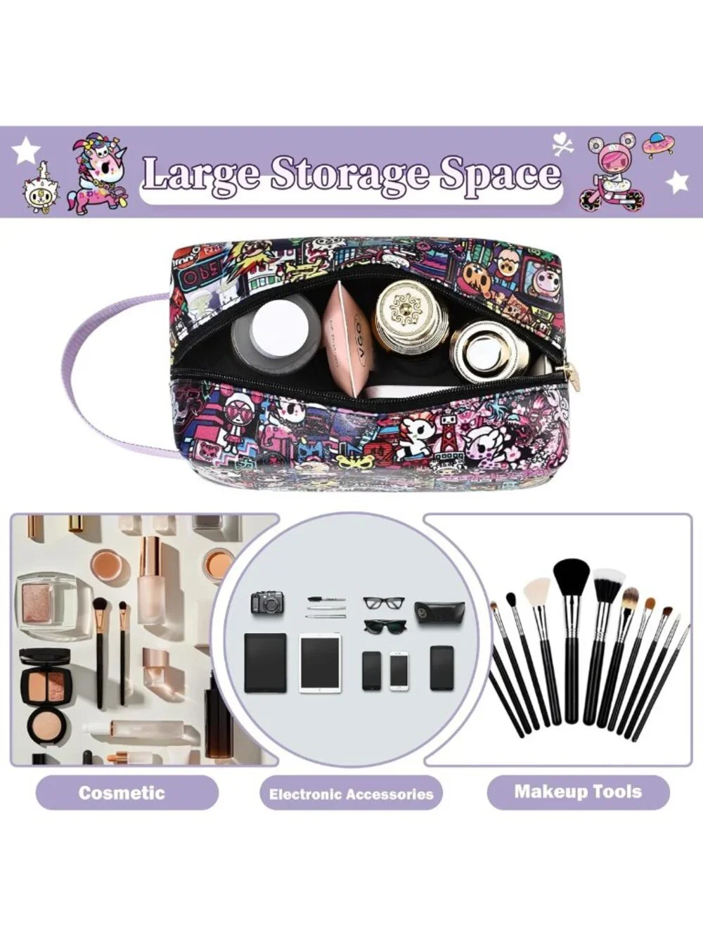 Compact Waterproof Makeup Bag | Travel Toiletry Organizer with Carry Handle